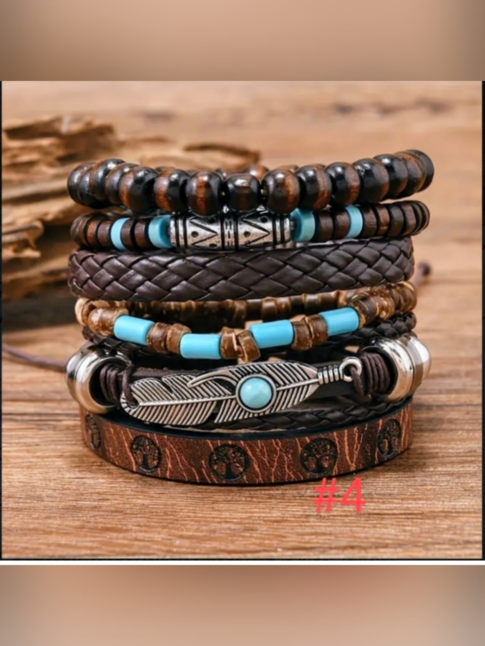 Bohemian Bracelets Brown Turquoise Silvery 6-piece  Set Hippie Style Jewelry - Picture 5 of 10